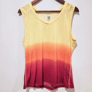Title Nine Womens Yellow Orange Red Matahari V Neck Ombre Tank Top Size Large